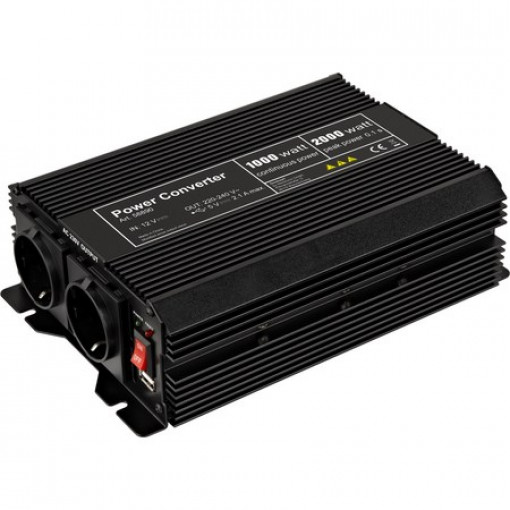 BBK12/220.1000U; 12VDC uz 230VAC konvertors 1000W ar USB ligzdu 2.1A BBK12/220.1000U; 12VDC uz 230VAC konvertors 1000W ar USB ligzdu 2.1A