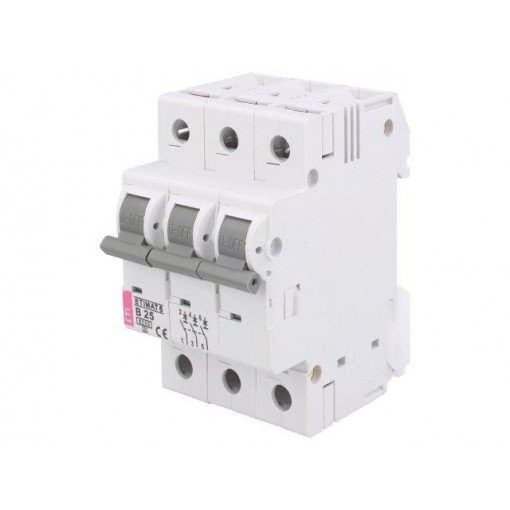 ETIMAT 6 3P B25; Circuit breaker; 400VAC; Inom: 25A; Poles: 3; DIN; Charact: B; 6kA; ETI POLAM