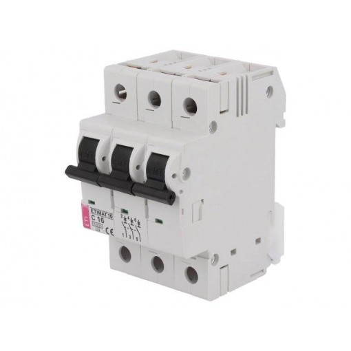 ETIMAT 10 3P C16; Circuit breaker; 400VAC; Inom: 16A; Poles: 3; DIN; Charact: C; 10kA; ETI POLAM