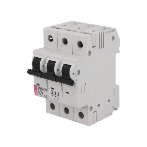 ETIMAT 10 3P C32; Circuit breaker; 400VAC; Inom: 32A; Poles: 3; DIN; Charact: C; 10kA; ETI POLAM
