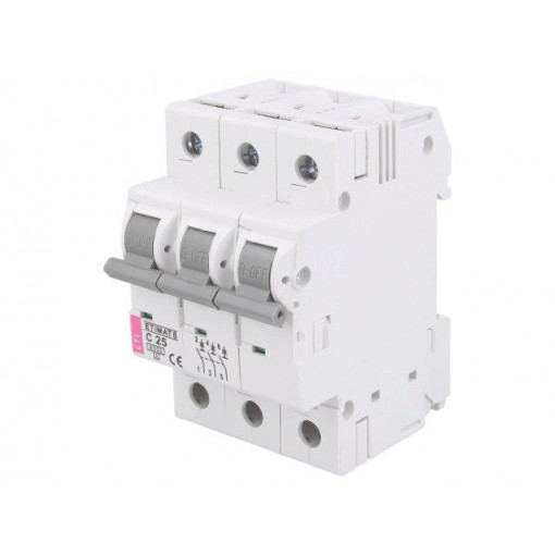 ETIMAT 6 3P C25; Circuit breaker; 400VAC; Inom: 25A; Poles: 3; DIN; Charact: C; 6kA; ETI POLAM
