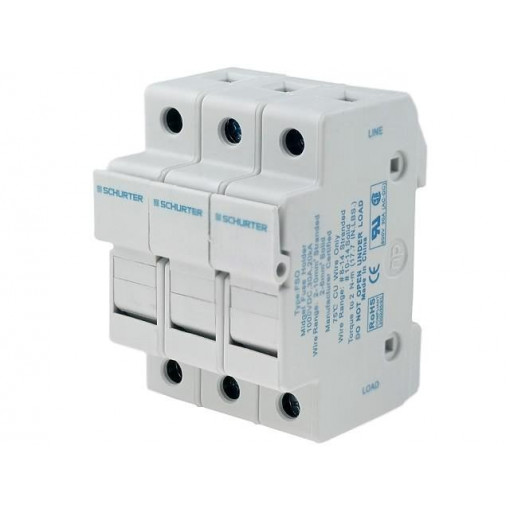 0091.0003; Fuse holder; cylindrical fuses; 10,3x38mm; Mounting: DIN; 30A; SCHURTER