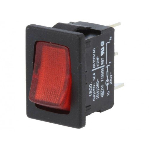 01800.1102; ROCKER; SPST; Pos: 2; ON-OFF; 10A/250VAC; red; IP40; LED; 100mΩ; Marquardt