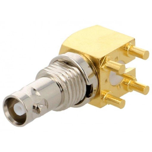 034-1030; Socket; Micro BNC; female; angled 90°; 75Ω; THT; gold-plated; AMPHENOL