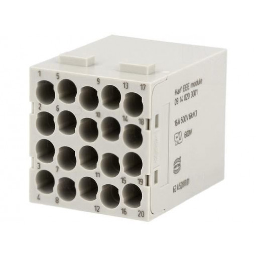 09140203001; Connector: HAN; module; male; Han Modular EEE; PIN: 20; 16A; 500V; HARTING