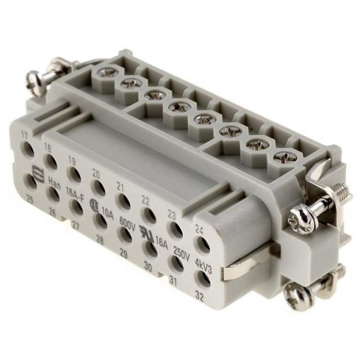 09200162813; Connector: HAN; female; Han A; PIN: 16; 16+PE; size 32A (2 x 16A); HARTING