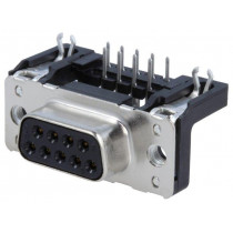 09661527611; D-Sub; PIN: 9; socket; female; angled 90°; THT; M3; Type: PCB snap-in; HARTING