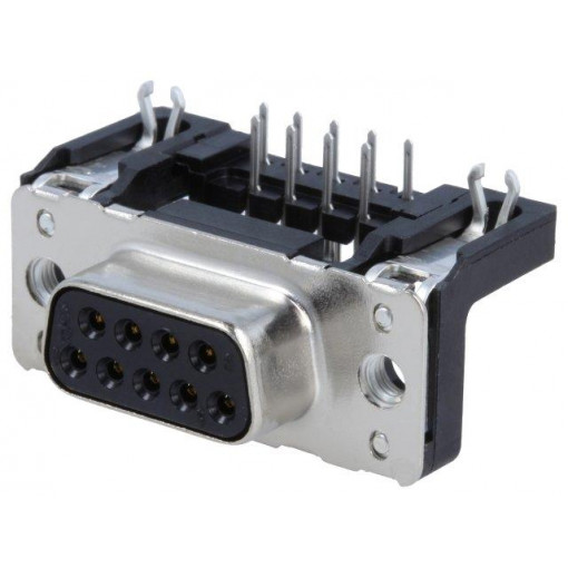09661527611; D-Sub; PIN: 9; socket; female; angled 90°; THT; M3; Type: PCB snap-in; HARTING