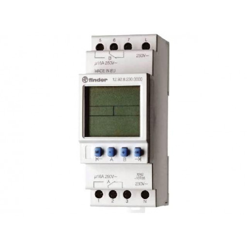12.92.8.230.0000; Programmable time switch; Range: 1min÷7days; DPDT; 230VAC; DIN; FINDER 12.92.8.230.0000; Programmable time switch; Range: 1min÷7days; DPDT; 230VAC; DIN; FINDER