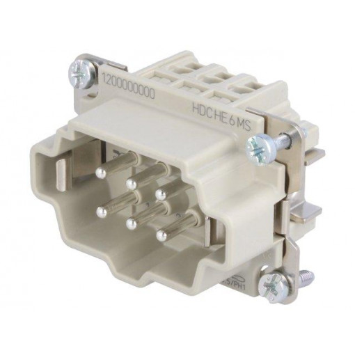1200000000 HDC HE 6 MS; Connector: rectangular; male; PIN: 6; 6+PE; size 3; screws; straight; WEIDMÜLLER