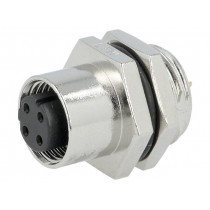 M12D-04PFFS-SH8001; Socket; M12; PIN: 4; female; D code-Ethernet; soldering; IP68; 250V; AMPHENOL