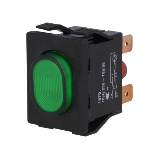 1670.5202; Switch: push-button; Pos: 2; DPST; 16A/250VAC; OFF-ON; green; IP54; Marquardt