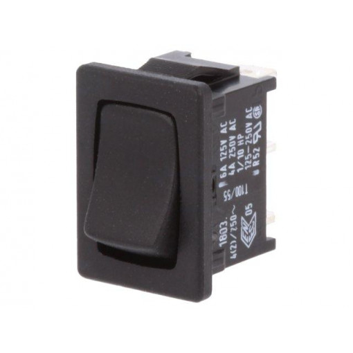 1803.1202; ROCKER; SPDT; Pos: 2; OFF-(ON); 4A/250VAC; black; IP40; none; 100mΩ; Marquardt