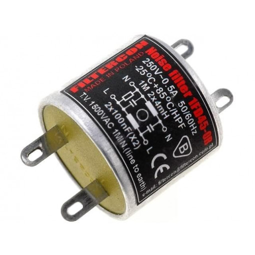 1FD45-0R; Filter: anti-interference; mains; 100nF; 4mH; Ioper.max: 0.5A; 250V; FILTERCON 1FD45-0R; Filter: anti-interference; mains; 100nF; 4mH; Ioper.max: 0.5A; 250V; FILTERCON