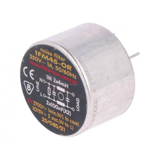 1FM45-0R; Filter: anti-interference; 250VAC; 100nF; 4mH; THT; 500mA; FILTERCON 1FM45-0R; Filter: anti-interference; 250VAC; 100nF; 4mH; THT; 500mA; FILTERCON