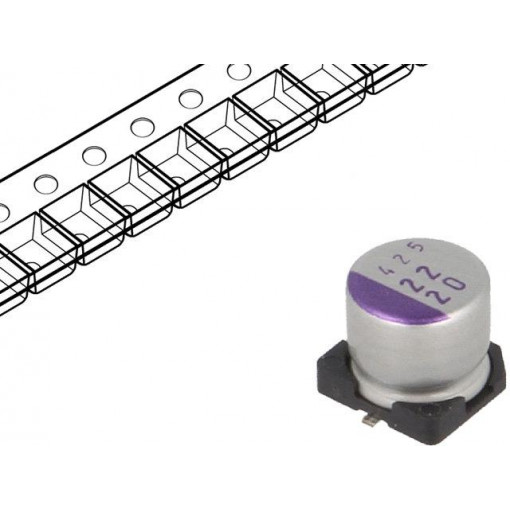 20SVP22M; Capacitor: polymer; 22uF; 20VDC; Case: C6; ESR: 60mΩ; SVP; SMD; ±20%; PANASONIC