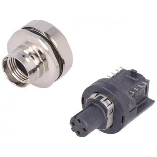 21033812421; Socket; M12; PIN: 4; female; D code-Ethernet; SMT; IP65/IP67; 57V; 3A; HARTING