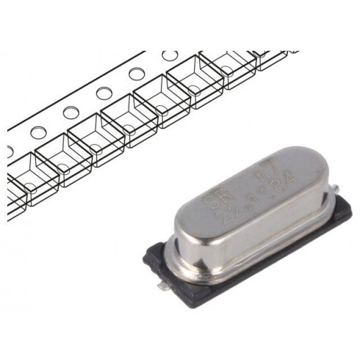 22.1184M-49SMD-SR; Resonator: quartz; 22.1184MHz; ±30ppm; 20pF; SMD; HC49SMD; SR PASSIVES 22.1184M-49SMD-SR; Resonator: quartz; 22.1184MHz; ±30ppm; 20pF; SMD; HC49SMD; SR PASSIVES