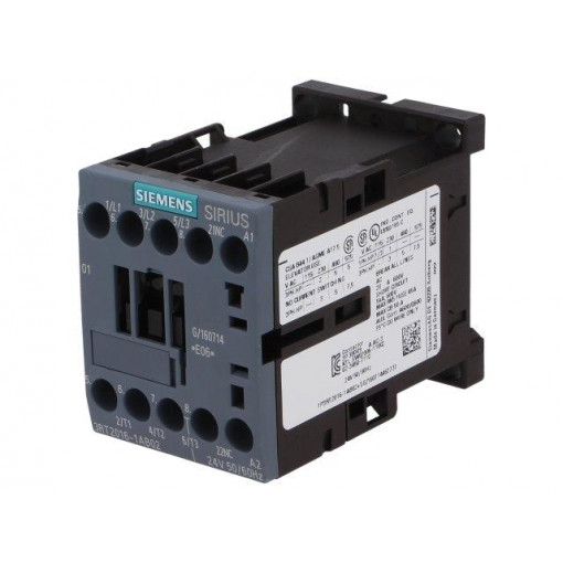3RT2016-1AB02; Contactor: 3-pole; NO x3; Auxiliary contacts: NC; 24VAC; 9A; 3RT20; SIEMENS
