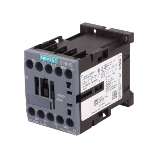 3RT2018-1AF01; Contactor: 3-pole; NO x3; Auxiliary contacts: NO; 110VAC; 17A; 690V; SIEMENS