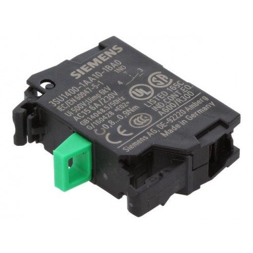 3SU1400-1AA10-1BA0; Contact block; 22mm; 3SU1.5; -25÷70°C; front fixing; Contacts: NO; SIEMENS 3SU1400-1AA10-1BA0; Contact block; 22mm; 3SU1.5; -25÷70°C; front fixing; Contacts: NO; SIEMENS