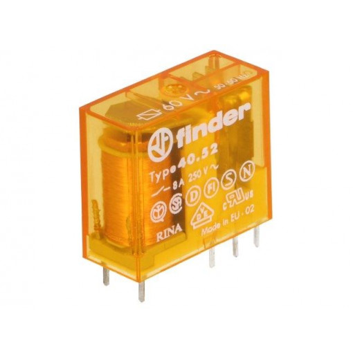 40.52.8.060.0000; Relay: electromagnetic; DPDT; Ucoil: 60VAC; 8A/250VAC; 8A/30VDC; FINDER