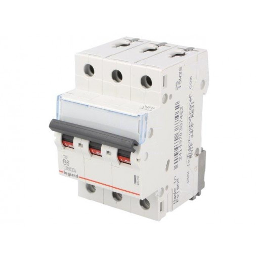 S 303 B6 TX; Circuit breaker; 400VAC; Inom: 6A; Poles: 3; DIN; Charact: B; 6kA; LEGRAND