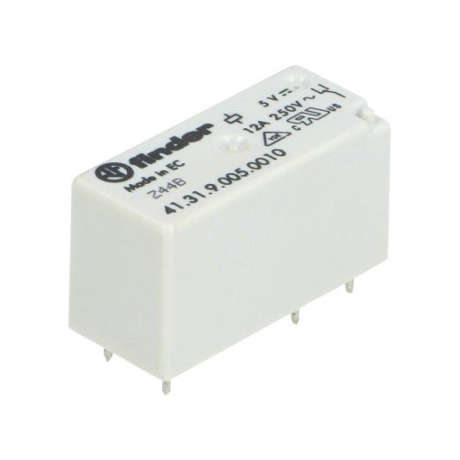 41.31.9.005.0010; Relay: electromagnetic; SPDT; Ucoil: 5VDC; 12A/250VAC; 12A/30VDC; FINDER