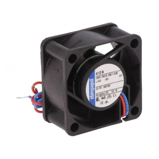 412 H; Fan: DC; axial; 40x40x20mm; 13.5m3/h; 29dBA; ball bearing; 8100rpm; EBM-PAPST 412 H; Fan: DC; axial; 40x40x20mm; 13.5m3/h; 29dBA; ball bearing; 8100rpm; EBM-PAPST