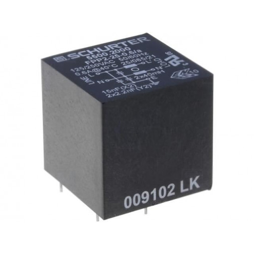5500.2000; Filter: anti-interference; 250VAC; Cx: 15nF; Cy: 2.2nF; 40mH; THT; SCHURTER 5500.2000; Filter: anti-interference; 250VAC; Cx: 15nF; Cy: 2.2nF; 40mH; THT; SCHURTER