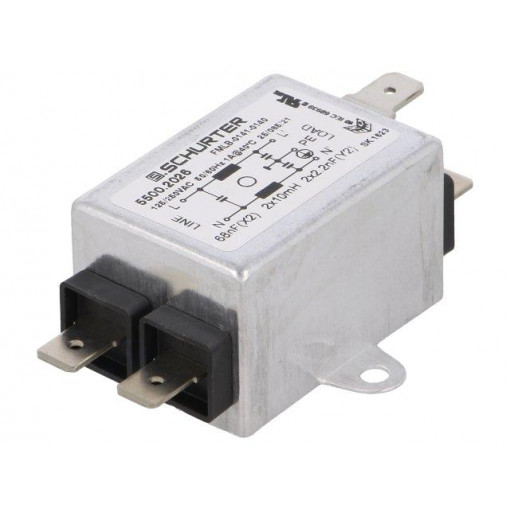 5500.2026; Filter: anti-interference; 250VAC; Cx: 68nF; Cy: 2.2nF; 10mH; THT; 1A; SCHURTER 5500.2026; Filter: anti-interference; 250VAC; Cx: 68nF; Cy: 2.2nF; 10mH; THT; 1A; SCHURTER