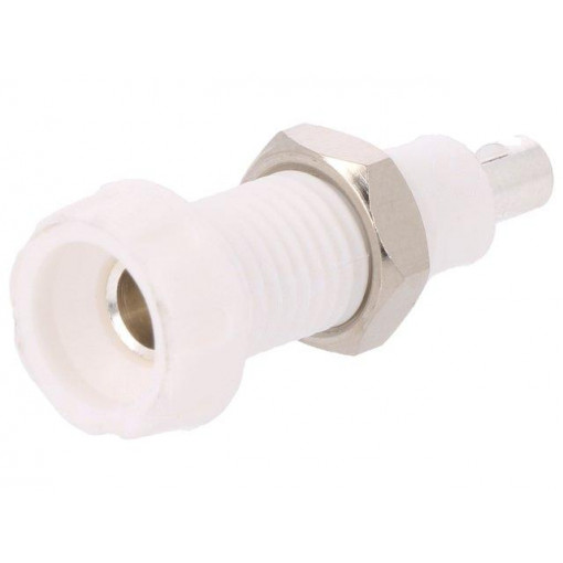 563-0600; Socket; 4mm banana; 10A; 250VAC; 28.5mm; white; nickel plated; 10mΩ; DELTRON