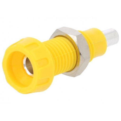 563-0700; Socket; 4mm banana; 10A; 250VAC; 28.5mm; yellow; nickel plated; DELTRON