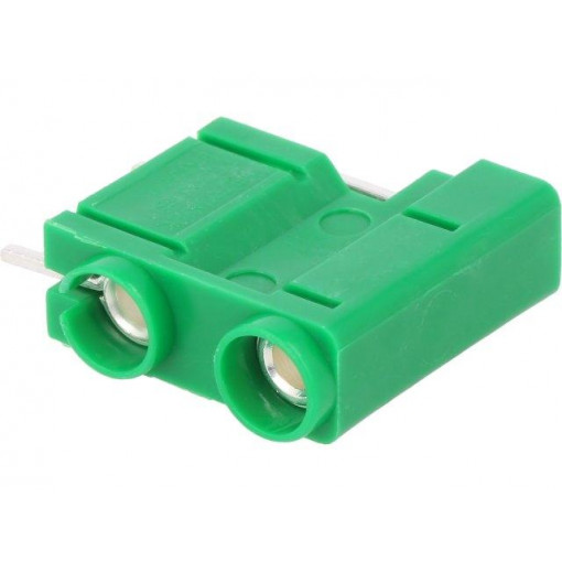 572-0400; Socket; 4mm banana; 10A; 250VDC; green; silver plated; PCB; 29.7mm; DELTRON