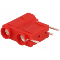 572-0500; Socket; 4mm banana; 10A; 250VDC; red; silver plated; PCB; 29.7mm; DELTRON