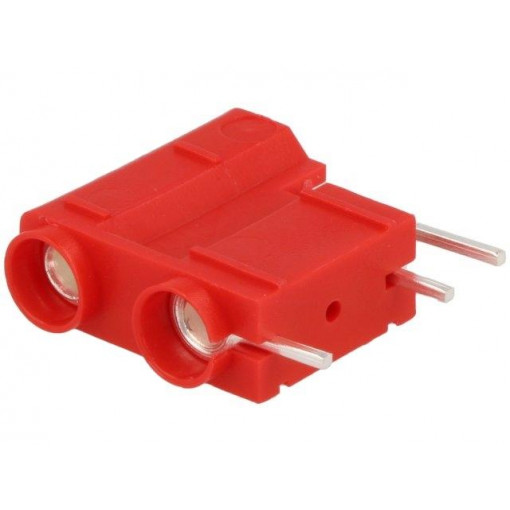 572-0500; Socket; 4mm banana; 10A; 250VDC; red; silver plated; PCB; 29.7mm; DELTRON