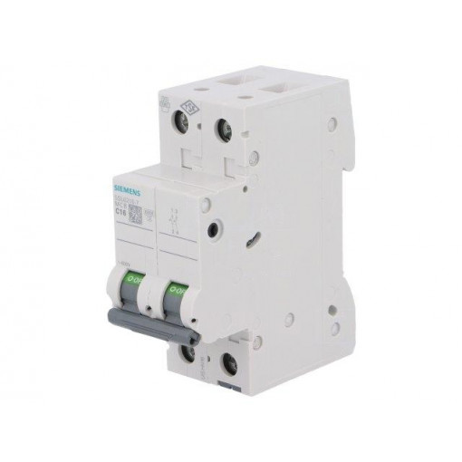 5SL6216-7; Circuit breaker; 400VAC; Inom: 16A; Poles: 2; DIN; Charact: C; 6kA; SIEMENS