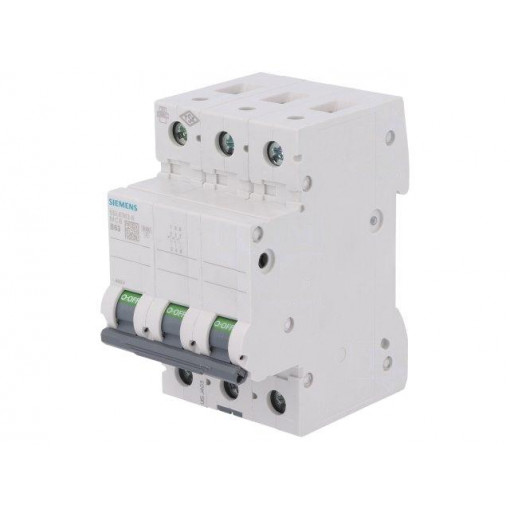 5SL6363-6; Circuit breaker; 400VAC; Inom: 63A; Poles: 3; DIN; Charact: B; 6kA; SIEMENS