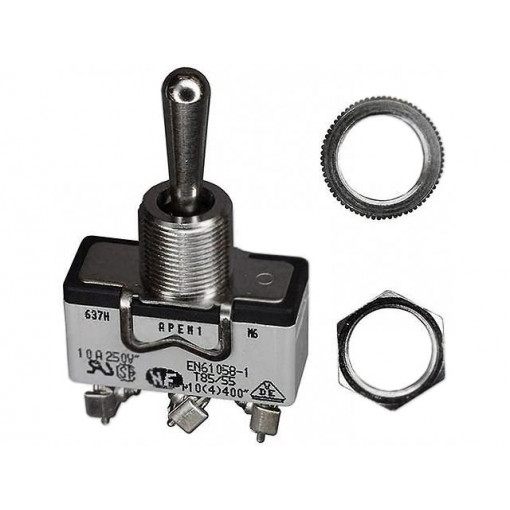 637H; Switch: toggle; Pos: 3; SP3T; (ON)-OFF-(ON); 10A/250VAC; 5A/25VDC; APEM 637H; Switch: toggle; Pos: 3; SP3T; (ON)-OFF-(ON); 10A/250VAC; 5A/25VDC; APEM