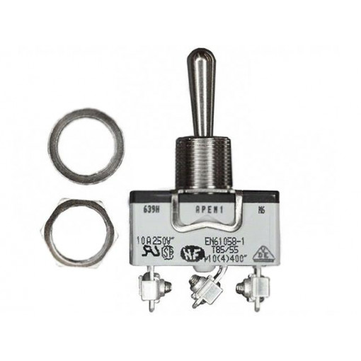 639H; Switch: toggle; Pos: 3; SP3T; ON-OFF-ON; 10A/250VAC; -20÷55°C; APEM 639H; Switch: toggle; Pos: 3; SP3T; ON-OFF-ON; 10A/250VAC; -20÷55°C; APEM