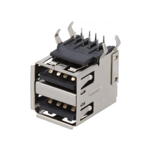 690-008-221-904; Socket; USB A; THT; angled 90°; double; USB 2.0; gold-plated; EDAC