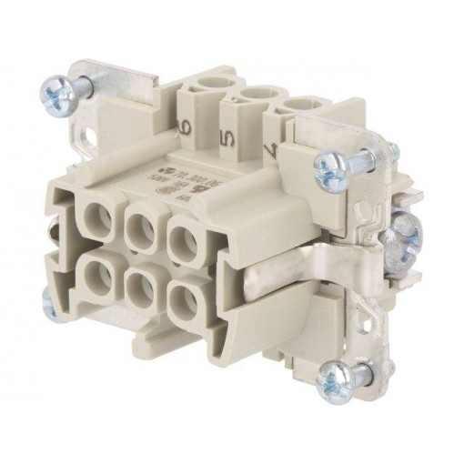 70.300.0640.0; Connector: HDC; female; PIN: 6; size 6; Pitch: 44x27mm; 500V; 16A; WIELAND