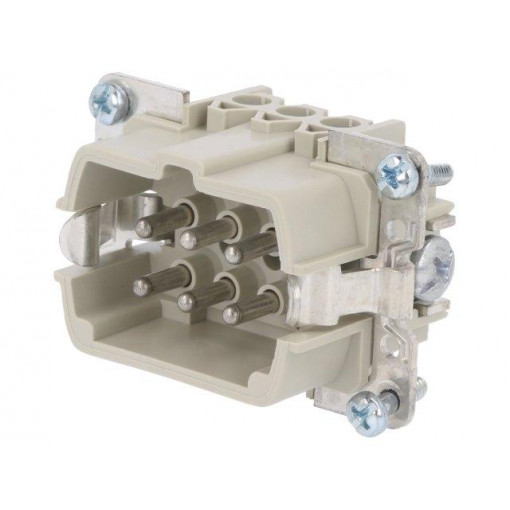 70.310.0640.0; Connector: HDC; male; PIN: 6; size 6; Pitch: 44x27mm; contact insert; WIELAND