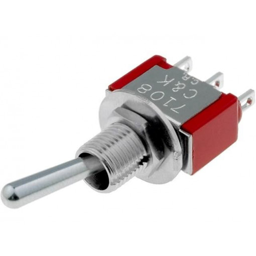 7108SYZQE; Switch: toggle; Pos: 2; SPDT; ON-(ON); 2A/250VAC; 5A/28VDC; -30÷85°C; C&K