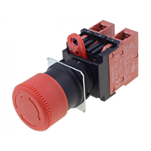 A22E-S-02; Switch: emergency stop; Stabl.pos: 1; NC x2; 3A/230VAC; 22mm; red; OMRON