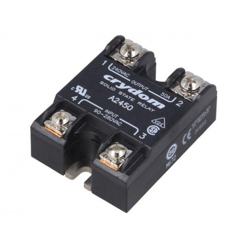A2450; Relay: solid state; Ucntrl: 90÷280VAC; 50A; 24÷280VAC; -40÷80°C; CRYDOM A2450; Relay: solid state; Ucntrl: 90÷280VAC; 50A; 24÷280VAC; -40÷80°C; CRYDOM