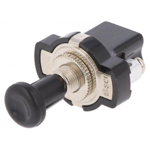 A3-5BB-06; Switch: push-pull; Pos: 2; 10A/12VDC; black; Illumin: none; on panel; SCI A3-5BB-06; Switch: push-pull; Pos: 2; 10A/12VDC; black; Illumin: none; on panel; SCI