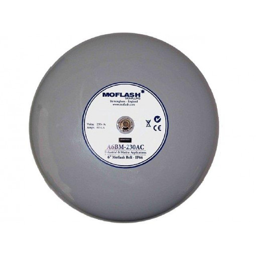 A6BM-230AC; Signaller: sound; bell; 230VAC; 106dB; Series: A6BM; IP66; Ø168x93mm; MOFLASH SIGNALLING LTD