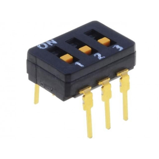 A6D-3100; Switch: DIP-SWITCH; Poles number: 3; ON-OFF; 0.03A/30VDC; Pos: 2; OMRON OCB A6D-3100; Switch: DIP-SWITCH; Poles number: 3; ON-OFF; 0.03A/30VDC; Pos: 2; OMRON OCB