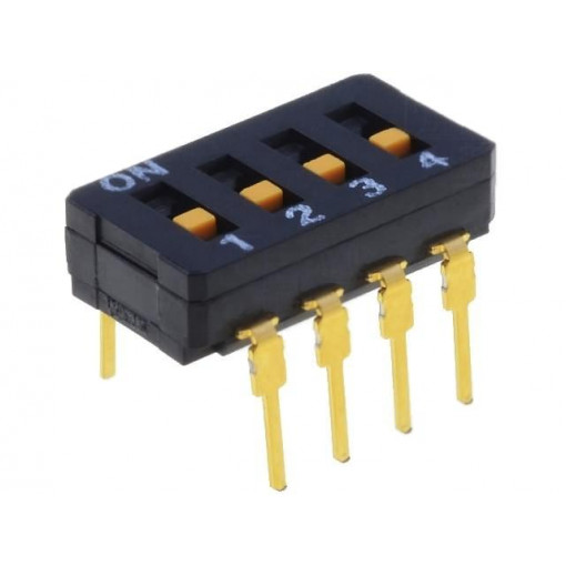 A6D-4100; Switch: DIP-SWITCH; Poles number: 4; ON-OFF; 0.03A/30VDC; Pos: 2; OMRON OCB A6D-4100; Switch: DIP-SWITCH; Poles number: 4; ON-OFF; 0.03A/30VDC; Pos: 2; OMRON OCB